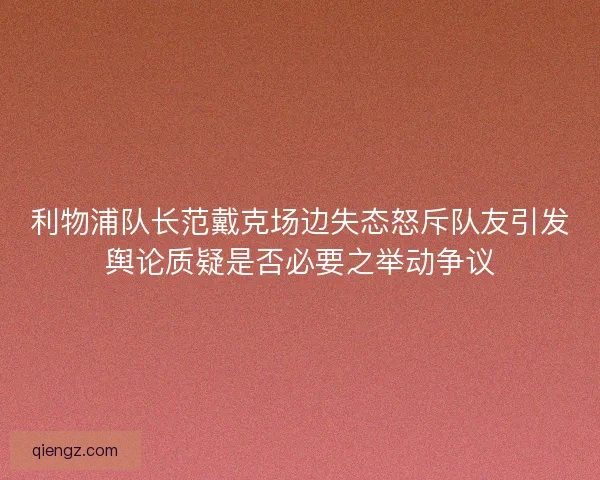 利物浦队长范戴克场边失态怒斥队友引发舆论质疑是否必要之举动争议